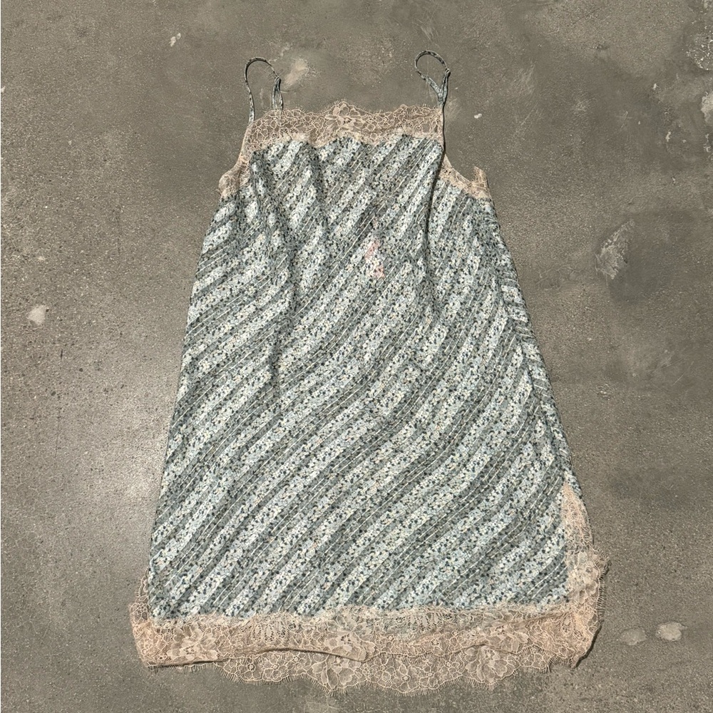 blue floral lace lined slip dress